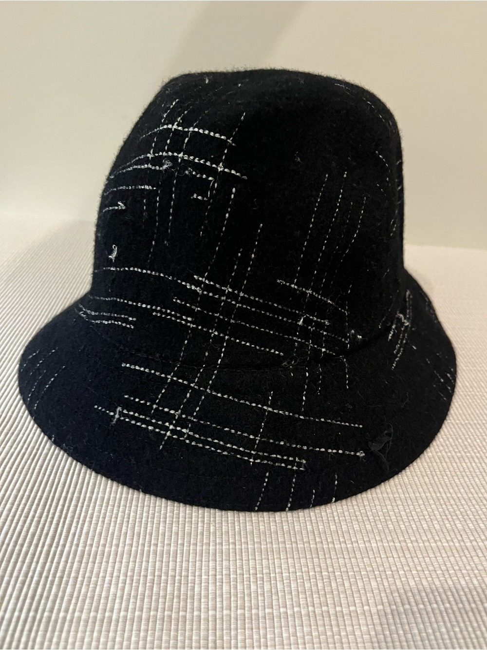 Kangol Black Wool Bucket Hat / trilby with White Crosshatch Stitching